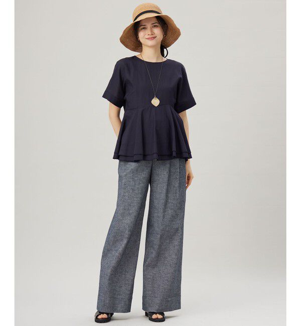 自由区「【洗える】ソフトリネンペプラム ブラウス」|シャツ・ブラウス|