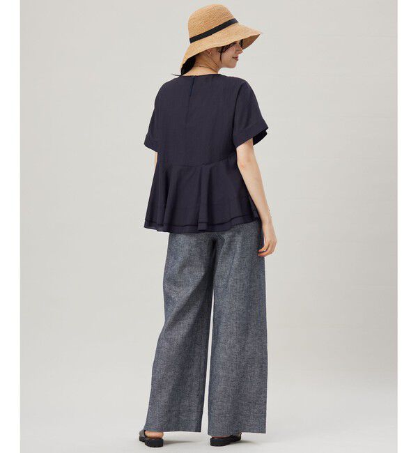 自由区「【洗える】ソフトリネンペプラム ブラウス」|シャツ・ブラウス|