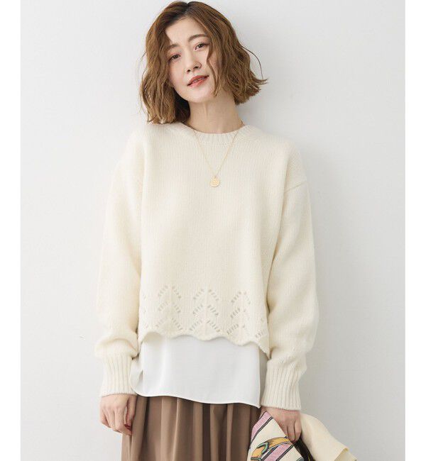 23区「【滝沢眞規子さん着用/洗える】レーシーヘムデザイン パフスリーブ ニット」|ニット・セーター|アイボリー系