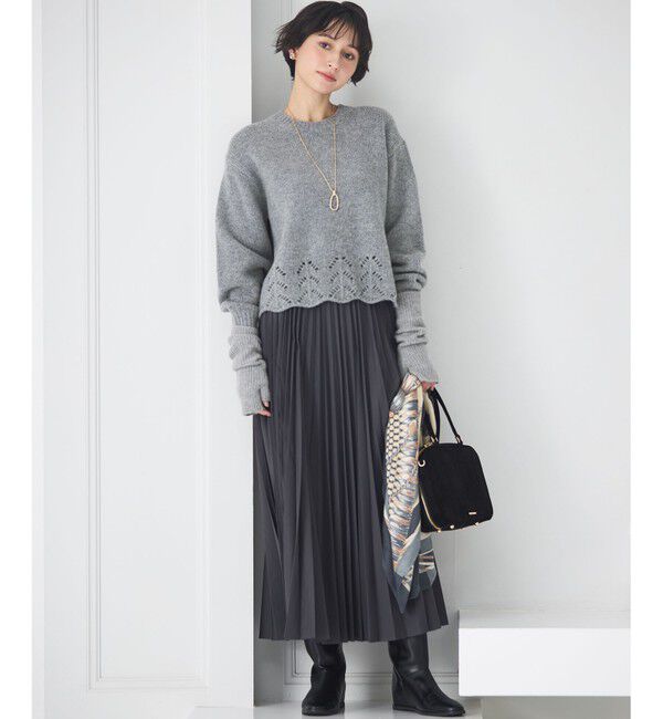 23区「【滝沢眞規子さん着用/洗える】レーシーヘムデザイン パフスリーブ ニット」|ニット・セーター|