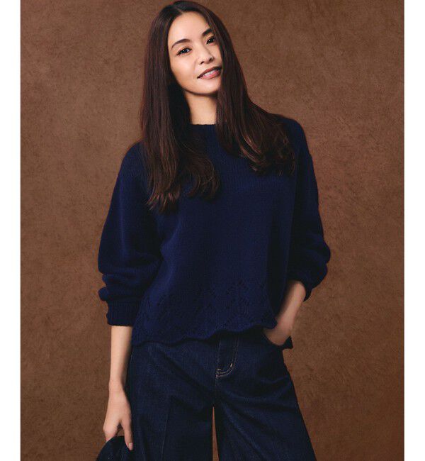 23区「【滝沢眞規子さん着用/洗える】レーシーヘムデザイン パフスリーブ ニット」|ニット・セーター|ダルブルー系