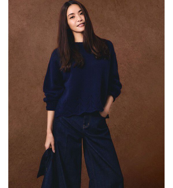 23区「【滝沢眞規子さん着用/洗える】レーシーヘムデザイン パフスリーブ ニット」|ニット・セーター|