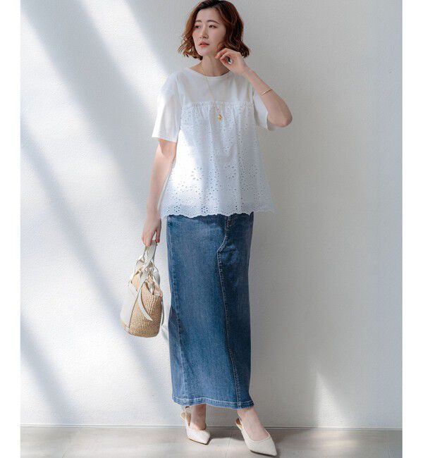 23区「【一部予約】カットワークエンブロイダリー スカラップヘム トップス」|Tシャツ・カットソー|