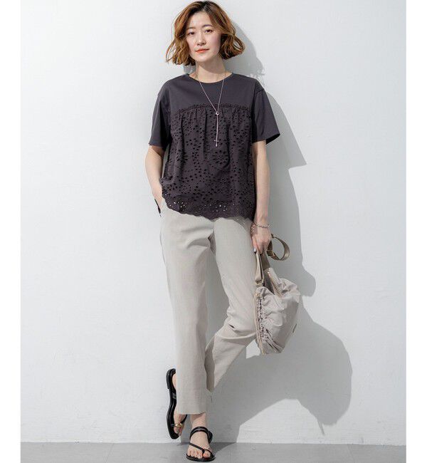 23区「【一部予約】カットワークエンブロイダリー スカラップヘム トップス」|Tシャツ・カットソー|