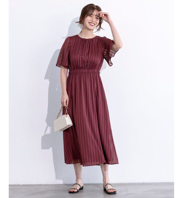 ANY SIS「【洗える】シアーパターン ワンピース」|ワンピース|ダークピンク