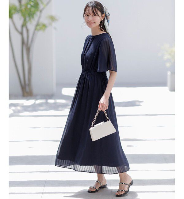 ANY SIS「【洗える】シアーパターン ワンピース」|ワンピース|ネイビー