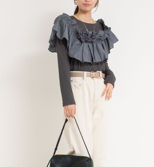 Rie Miller「3WAYリブフリルロンT」|Tシャツ・カットソー|