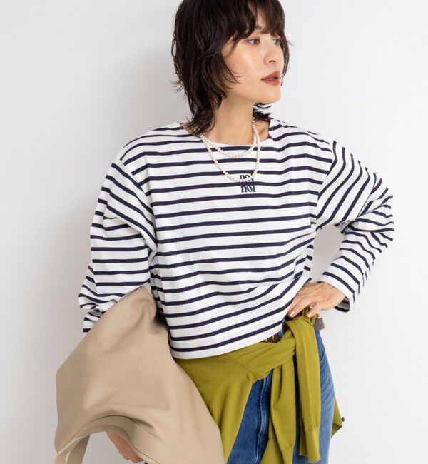 NOLLEY'S「nolnol ウォッシャブルMVSシルケットボーダーショートT」|Tシャツ・カットソー|