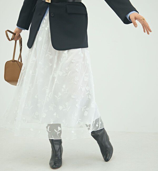 NOLLEY'S「ウォッシャブルチュール刺繍リバーシブルギャザースカート」|フレア|