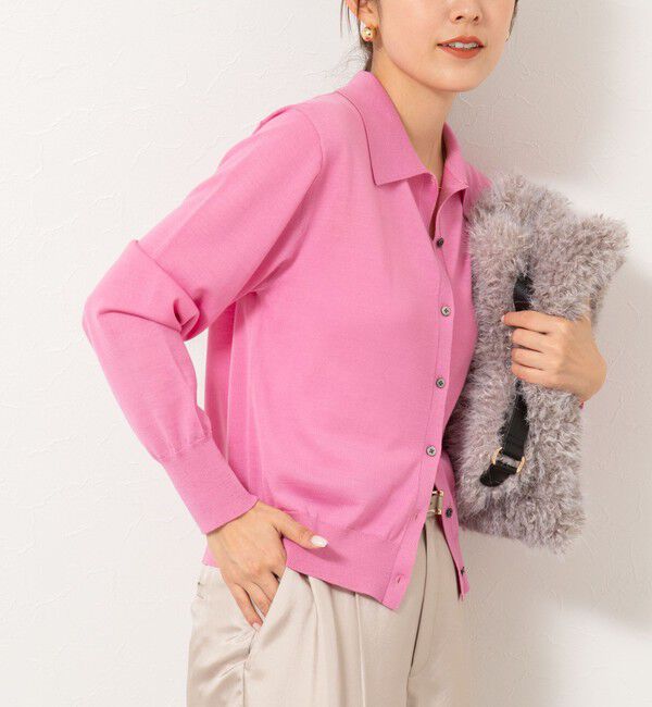 NOLLEY'S「《手洗い可能》16Gマレー襟付きカーディガン」|カーディガン|サーモンピンク