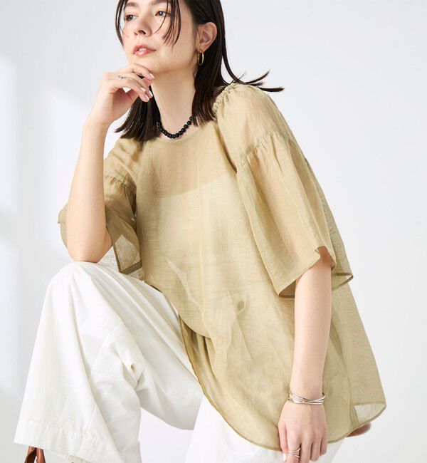 NOLLEY'S「ウォッシャブルシアーリネンカールマイヤー2WAYギャザーブラウス」|シャツ・ブラウス|