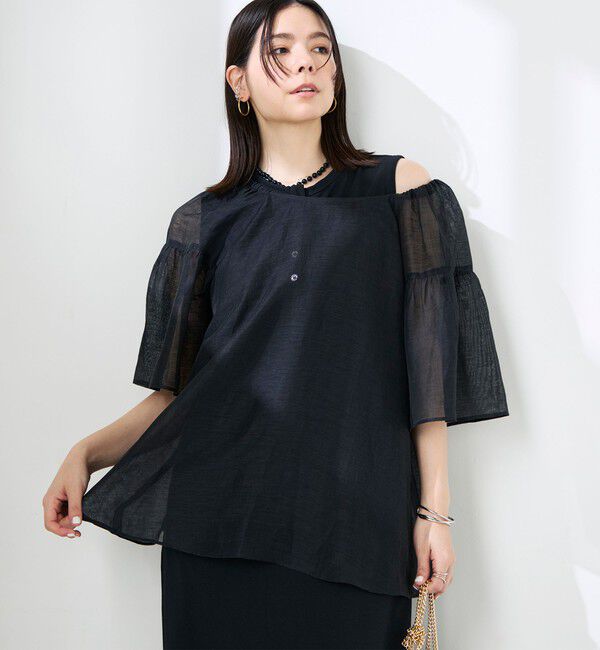 NOLLEY'S「ウォッシャブルシアーリネンカールマイヤー2WAYギャザーブラウス」|シャツ・ブラウス|ブラック