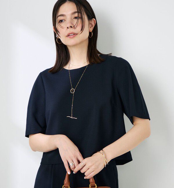 NOLLEY'S「《セットアップ対応》ウォッシャブル麻調5分袖ブラウス」|シャツ・ブラウス|ネイビー