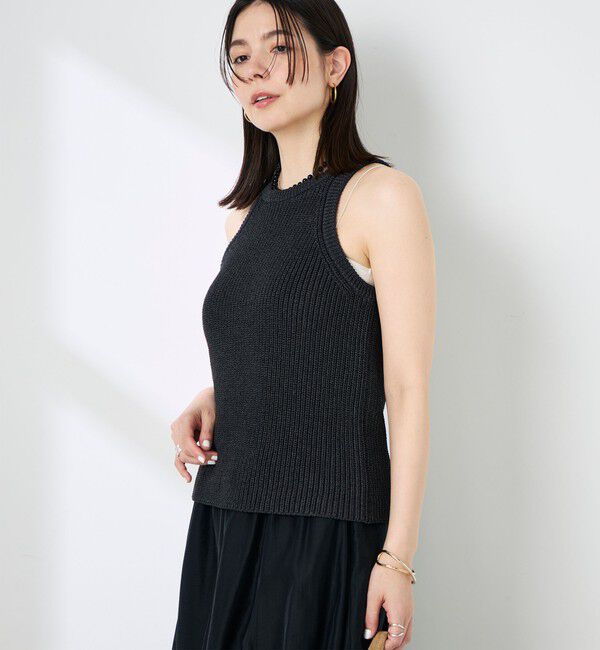 NOLLEY'S sophi「《手洗い可能》ペーパー混片畦アメスリタンクトップ」|ニット・セーター|チャコールグレー