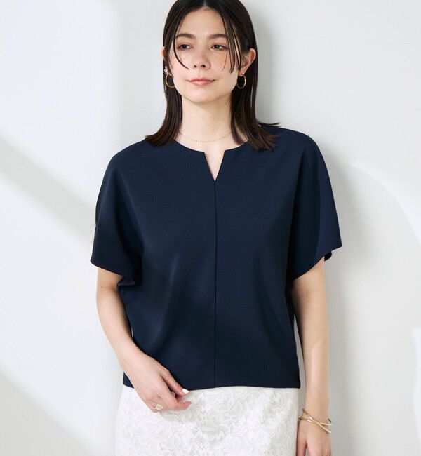 NOLLEY'S sophi「《セットアップ対応》ウォッシャブルツイルケープ風ブラウス」|シャツ・ブラウス|ネイビー