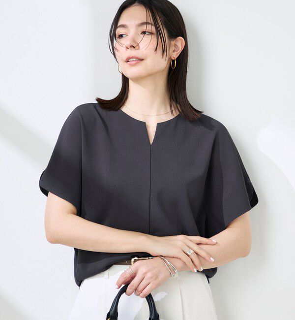 NOLLEY'S sophi「《セットアップ対応》ウォッシャブルツイルケープ風ブラウス」|シャツ・ブラウス|チャコールグレー