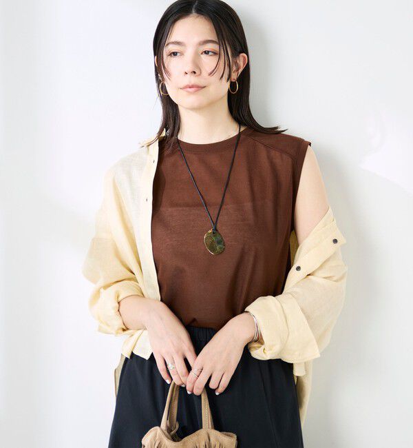 NOLLEY'S「ウォッシャブルシアードライコットンノースリーブプルオーバー」|Tシャツ・カットソー|ブラウン