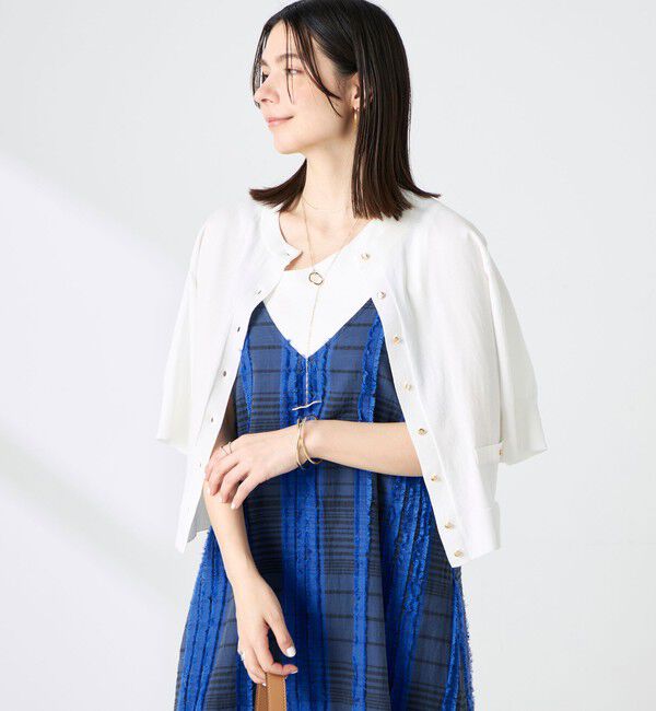 NOLLEY'S「《手洗い可能》エアリーストレッチ5分袖Cネックカーディガン」|カーディガン|オフホワイト