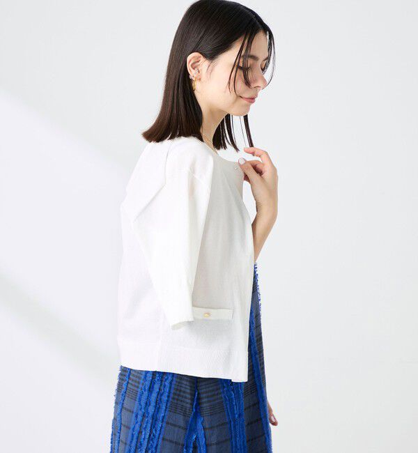 NOLLEY'S「《手洗い可能》エアリーストレッチ5分袖Cネックカーディガン」|カーディガン|