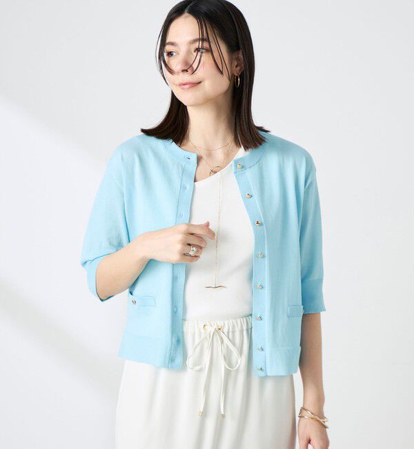 NOLLEY'S「《手洗い可能》エアリーストレッチ5分袖Cネックカーディガン」|カーディガン|