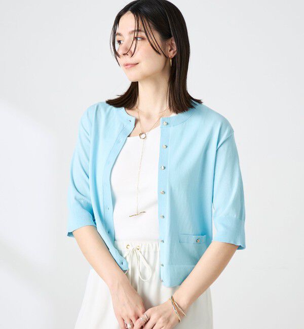 NOLLEY'S「《手洗い可能》エアリーストレッチ5分袖Cネックカーディガン」|カーディガン|