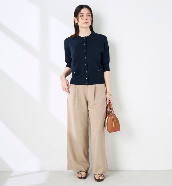 NOLLEY'S「《手洗い可能》エアリーストレッチ5分袖Cネックカーディガン」|カーディガン|