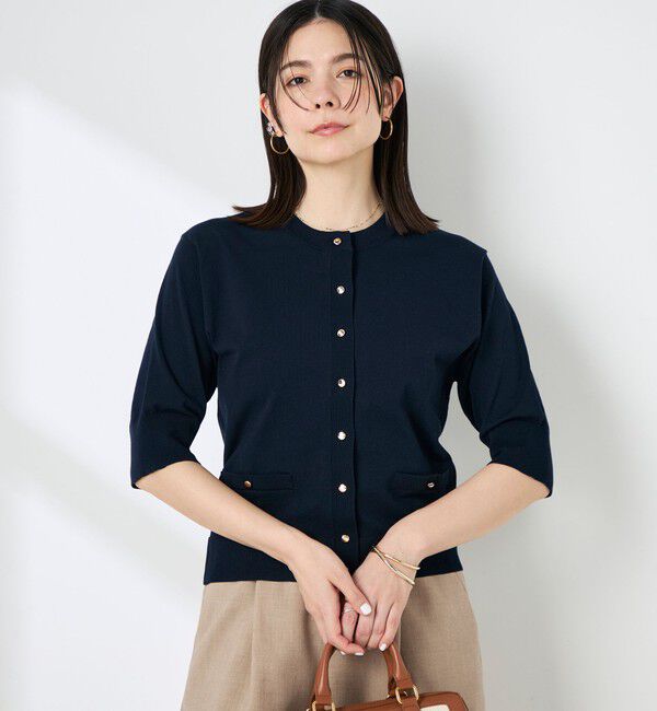 NOLLEY'S「《手洗い可能》エアリーストレッチ5分袖Cネックカーディガン」|カーディガン|