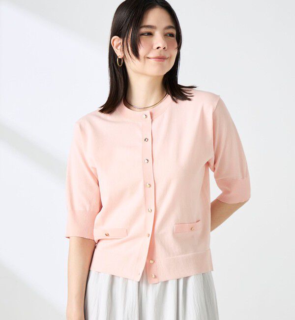 NOLLEY'S「《手洗い可能》エアリーストレッチ5分袖Cネックカーディガン」|カーディガン|