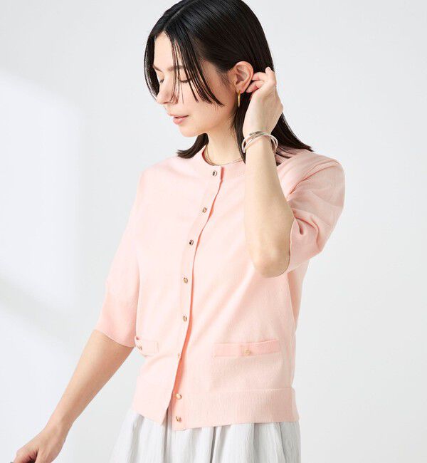 NOLLEY'S「《手洗い可能》エアリーストレッチ5分袖Cネックカーディガン」|カーディガン|