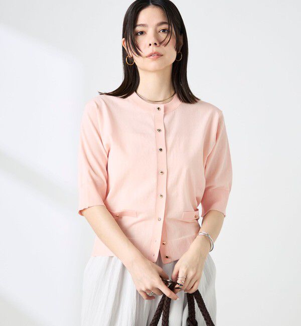 NOLLEY'S「《手洗い可能》エアリーストレッチ5分袖Cネックカーディガン」|カーディガン|