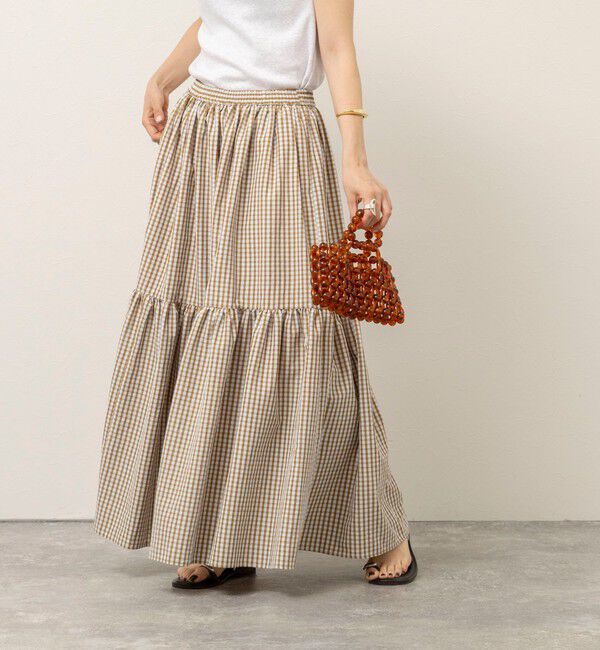 MAQWEL「【MAQWEL/マクウェル】ウォッシャブルチェックスカート」|フレア|ブラウン系1