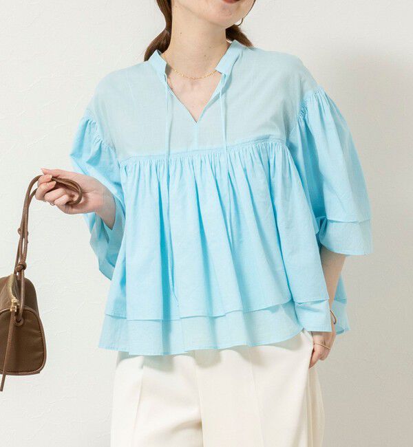NOLLEY'S sophi「ウォッシャブルコットンティアードブラウス」|シャツ・ブラウス|サックス