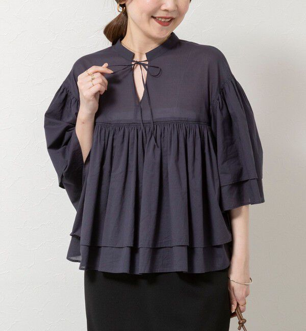 NOLLEY'S sophi「ウォッシャブルコットンティアードブラウス」|シャツ・ブラウス|ネイビー