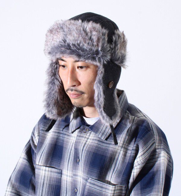 GLOSTER「【GLOSTER/グロスター】フライトキャップ 2WAY ナイロン/デニム」|キャップ・キャスケット|チャコールグレー