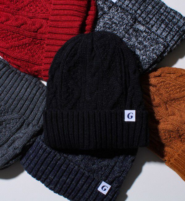 GLOSTER「【GLOSTER/グロスター】裏ボア ケーブルワッチ ニット帽」|ニット帽|ブラック