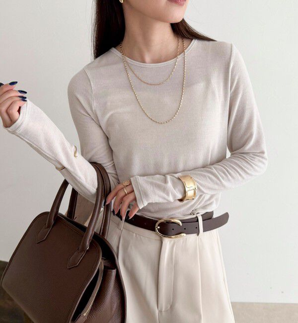 fredy emue「ウールブレンドシアーロンTシャツ」|Tシャツ・カットソー|グレイッシュベージュ