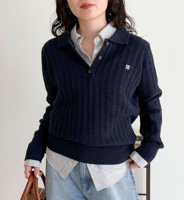 fredy emue「FR刺繍ケーブル柄ポロ衿ニットプルオーバー」|ニット・セーター|