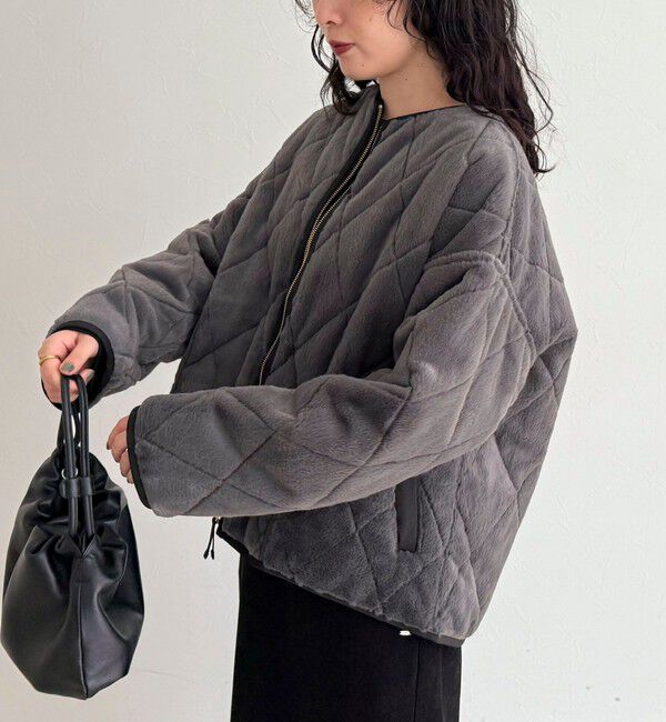 fredy emue「ファーキルトジップコート」|その他|チャコールグレー