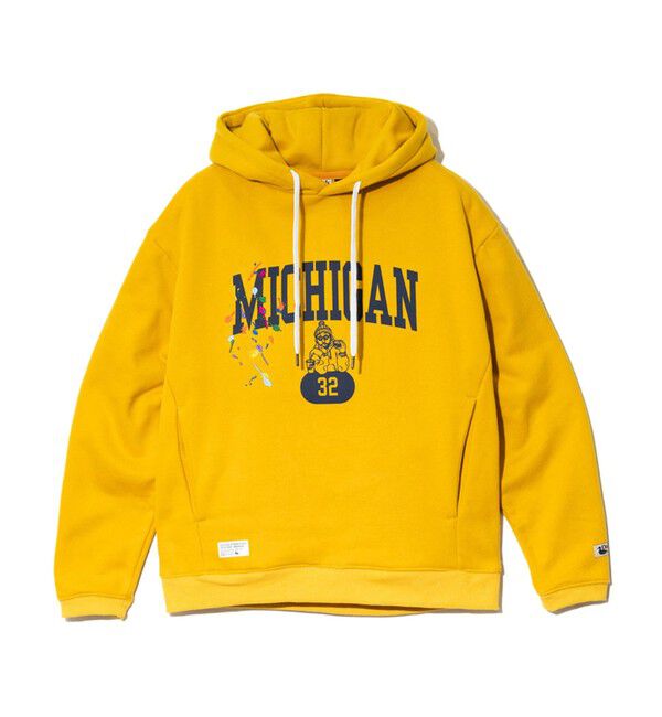 FREDY MAC「【Duckster/ダックスター】ペンキ飛ばし刺繍&times;カレッジロゴフーディー」|パーカー|マスタード