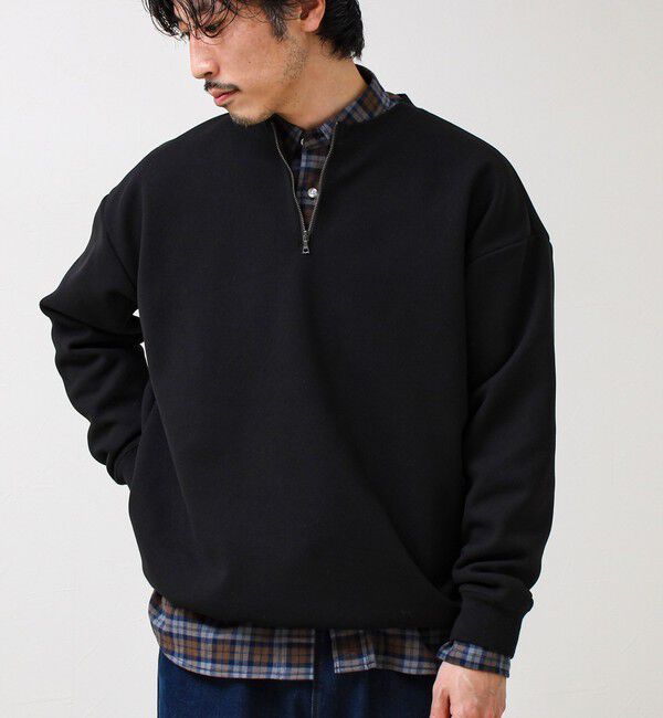 GLOSTER「ワッフルフリース ハーフジッププルオーバー」|スウェット・ジャージ|ブラック