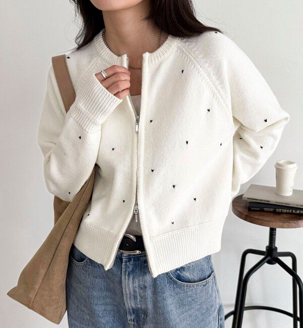fredy emue「ハンド刺しゅうハートZIPカーディガン」|カーディガン|
