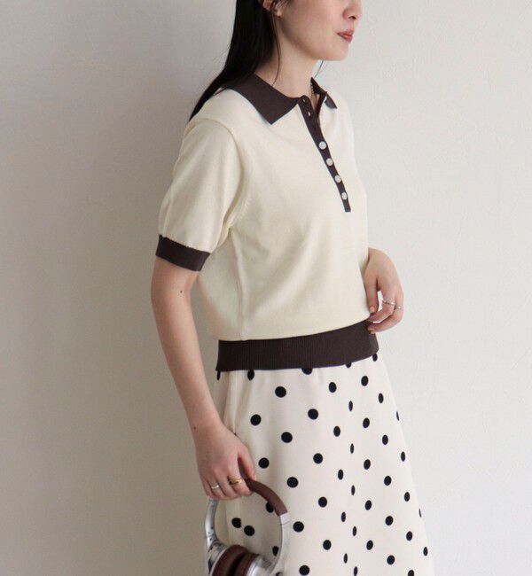 fredy emue「【接触冷感】配色ポロ衿半袖ニットプルオーバー」|ニット・セーター|