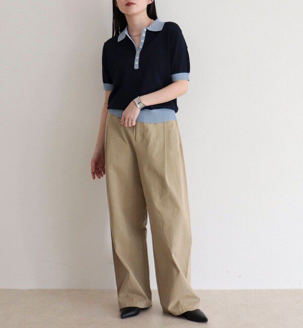 fredy emue「【接触冷感】配色ポロ衿半袖ニットプルオーバー」|ニット・セーター|