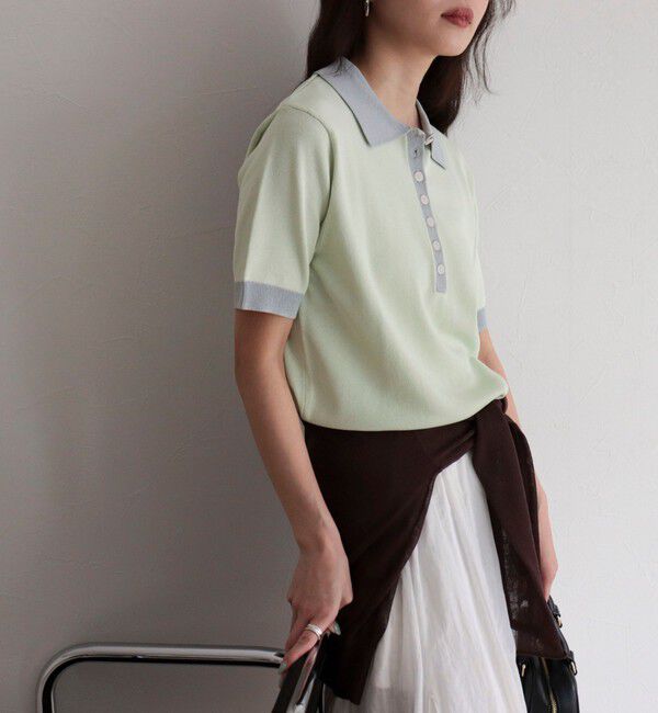 fredy emue「【接触冷感】配色ポロ衿半袖ニットプルオーバー」|ニット・セーター|