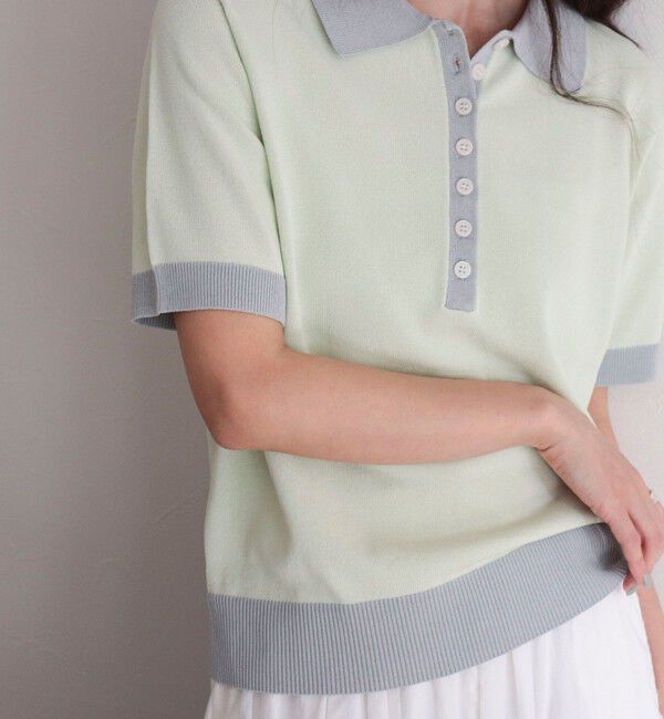 fredy emue「【接触冷感】配色ポロ衿半袖ニットプルオーバー」|ニット・セーター|