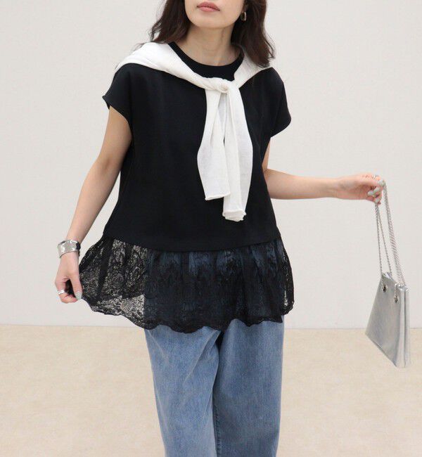 fredy emue「レースドッキングフレンチプルオーバーカットソー」|Tシャツ・カットソー|ブラック