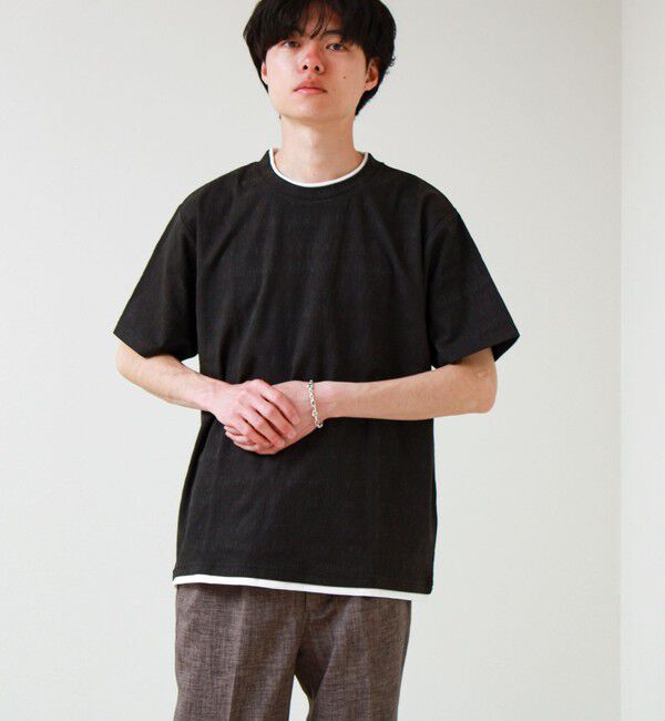 GLOSTER「【1枚でレイヤード風】ストライプジャガード フェイクレイヤーTシャツ」|Tシャツ・カットソー|