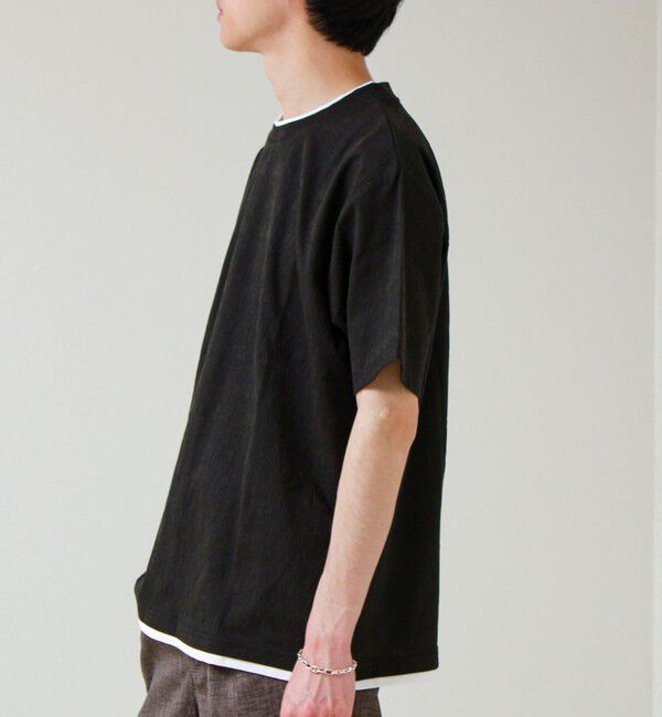 GLOSTER「【1枚でレイヤード風】ストライプジャガード フェイクレイヤーTシャツ」|Tシャツ・カットソー|