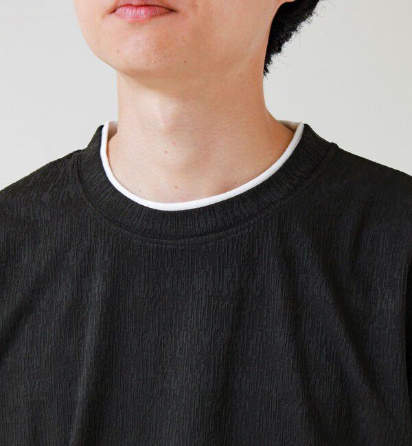 GLOSTER「【1枚でレイヤード風】ストライプジャガード フェイクレイヤーTシャツ」|Tシャツ・カットソー|