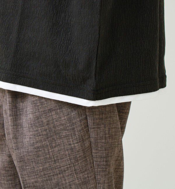 GLOSTER「【1枚でレイヤード風】ストライプジャガード フェイクレイヤーTシャツ」|Tシャツ・カットソー|